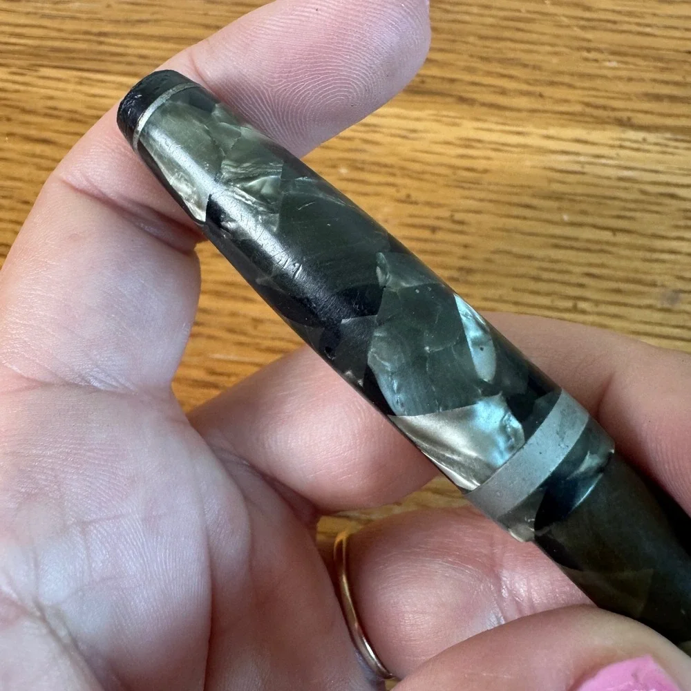 Vintage Parker Challenger Fountain Pen Green Marble Celluloid Button Filler USA